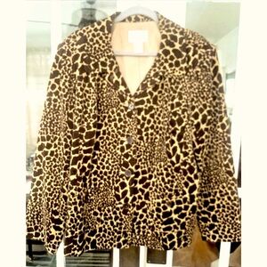 SUSAN GRAVER Women XL Corduroy Jacket Blazer Animal Print Buttons Lined Bust 48"